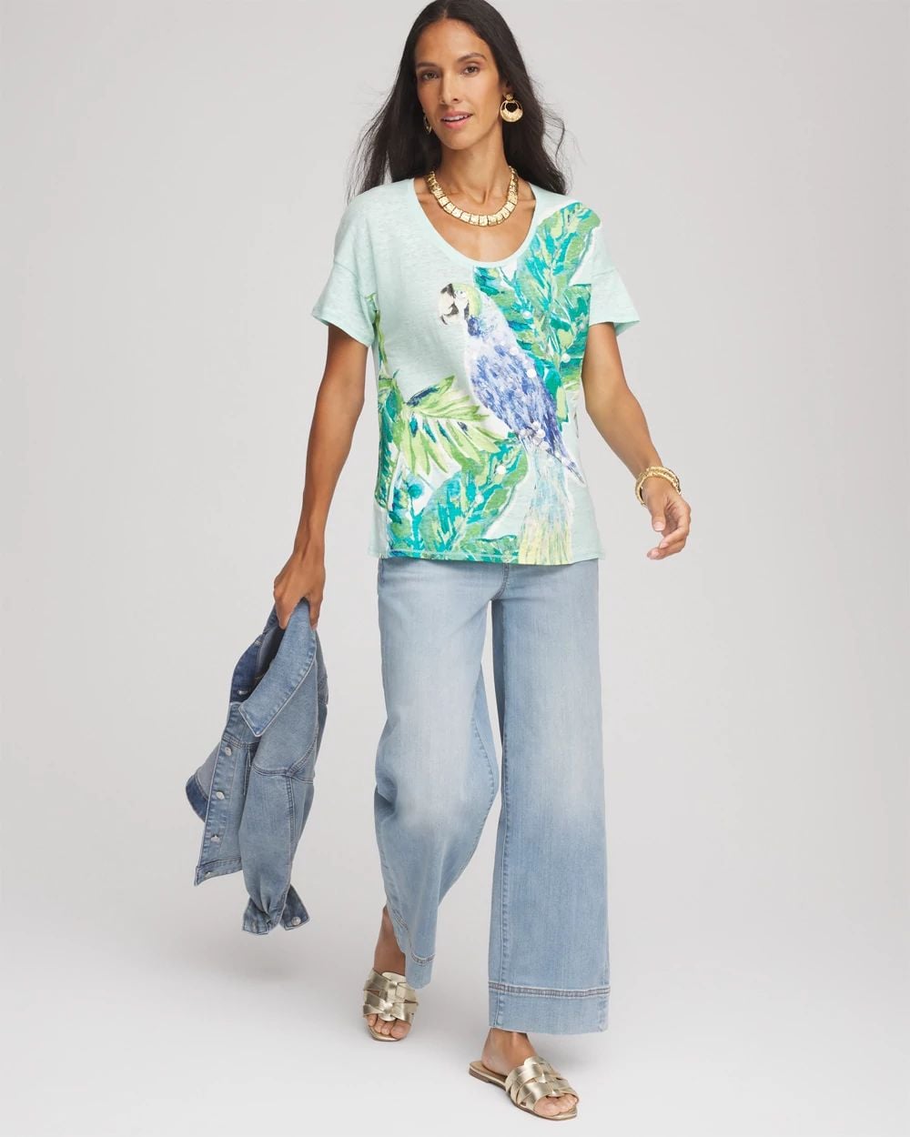 Linen Embellished Parrot Easy Tee | Chico's